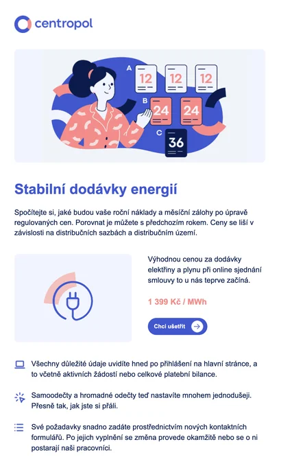 E-mailová kampaň pro dodavatele energií s personalizovanou nabídkou